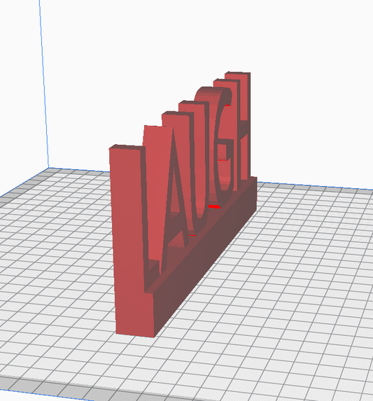 "3D printable word LAUGH with stand STL file for joyful home decor."