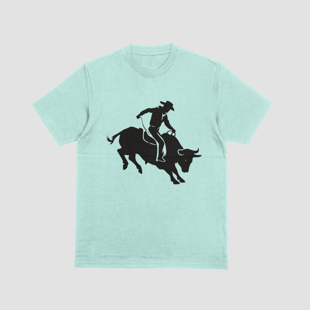 "Black and White Cowboy Bull Riding Vector Art"