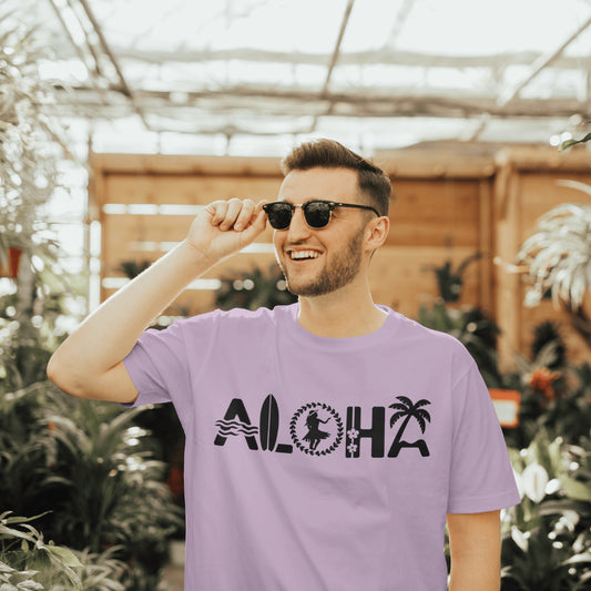 Aloha beaches SVG with wave, hula dancer, and palm tree