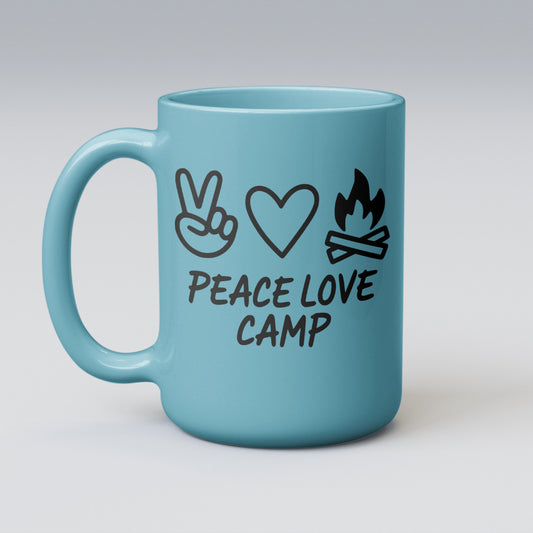 Peace Love Camping SVG with peace sign, heart, and campfire