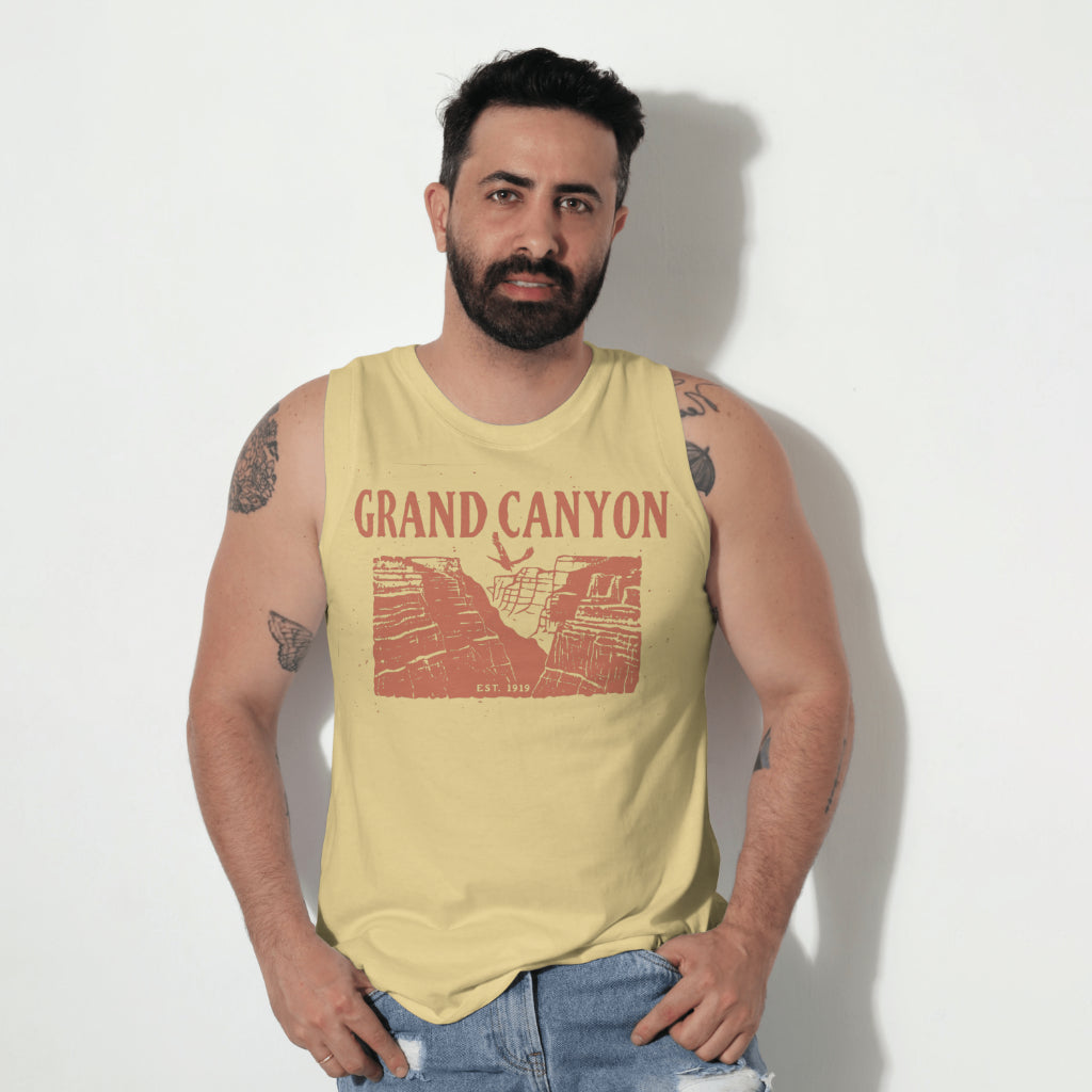 Rustic Grand Canyon vector with flying bird and vintage look PNG