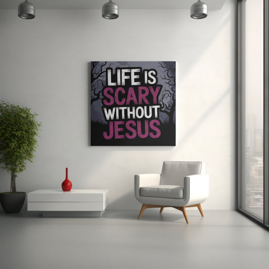 Christian design with moody moon background and faith-based message