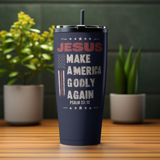 Patriotic Christian design with MAGA message and Psalm 33:12