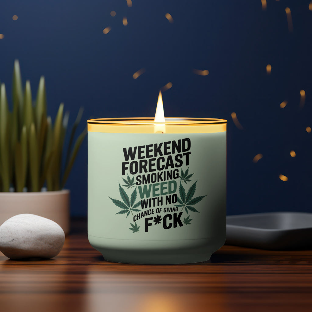Marijuana graphic with "Weekend Forecast" text