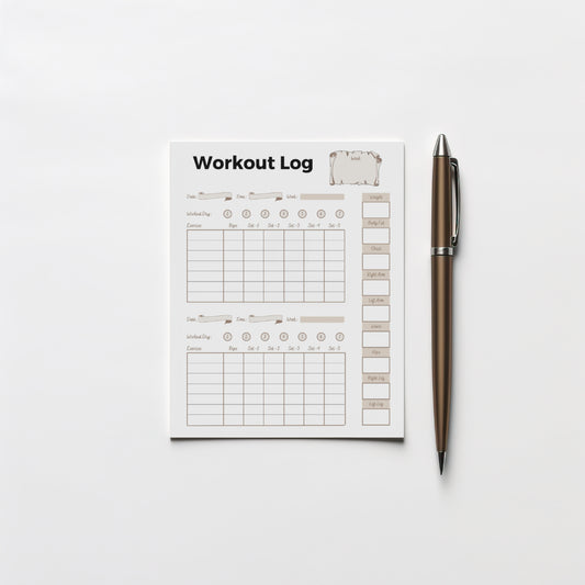 Workout log printable for tracking reps, sets, and body progress