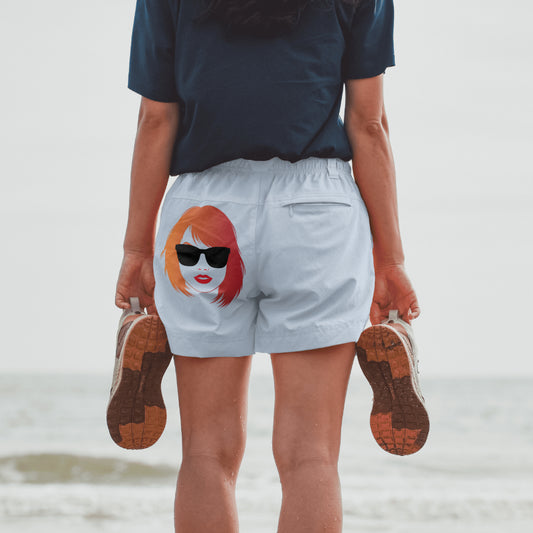 Taylor Swift PNG with vibrant red and orange hair and red lips