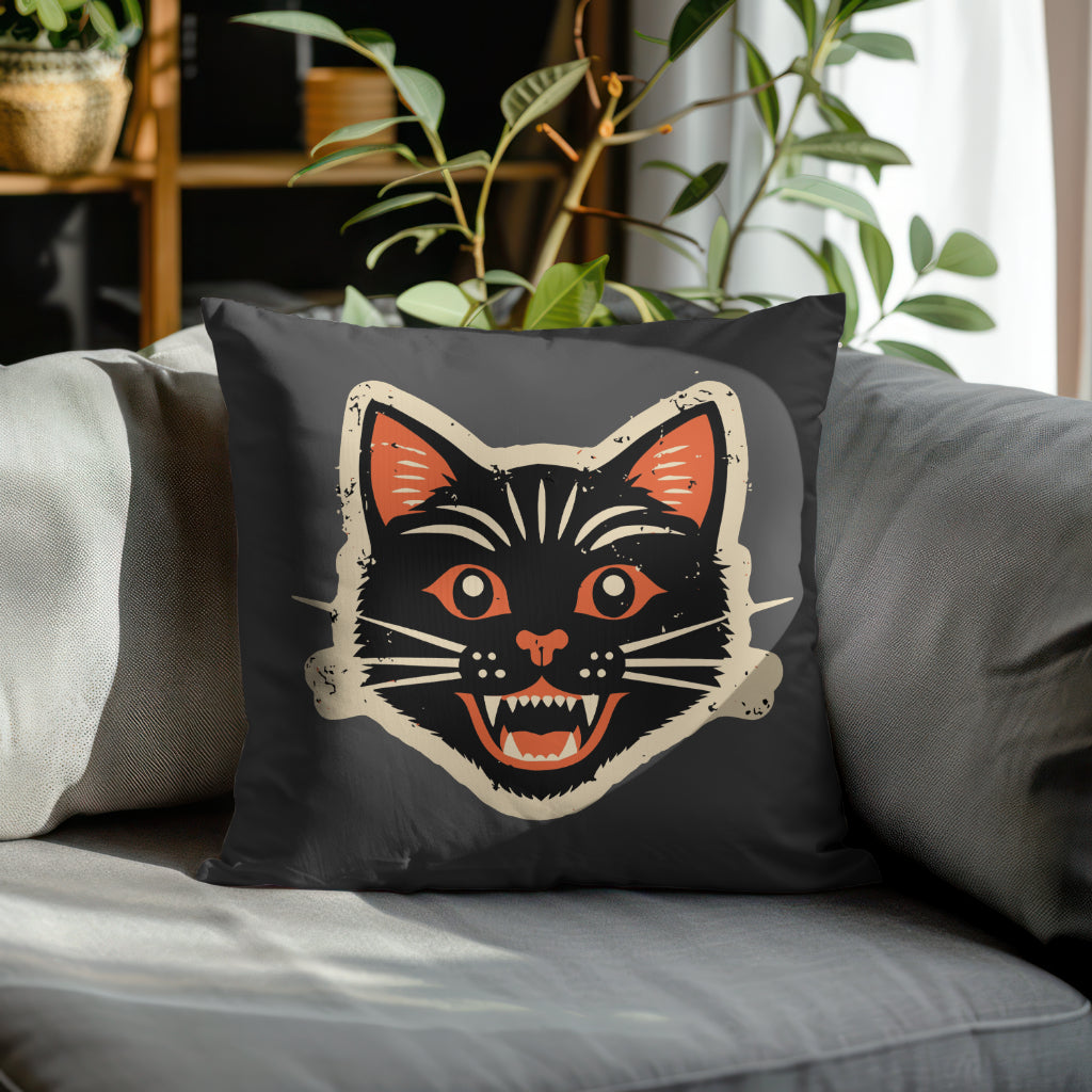 Halloween cat face with orange details and cream border SVG