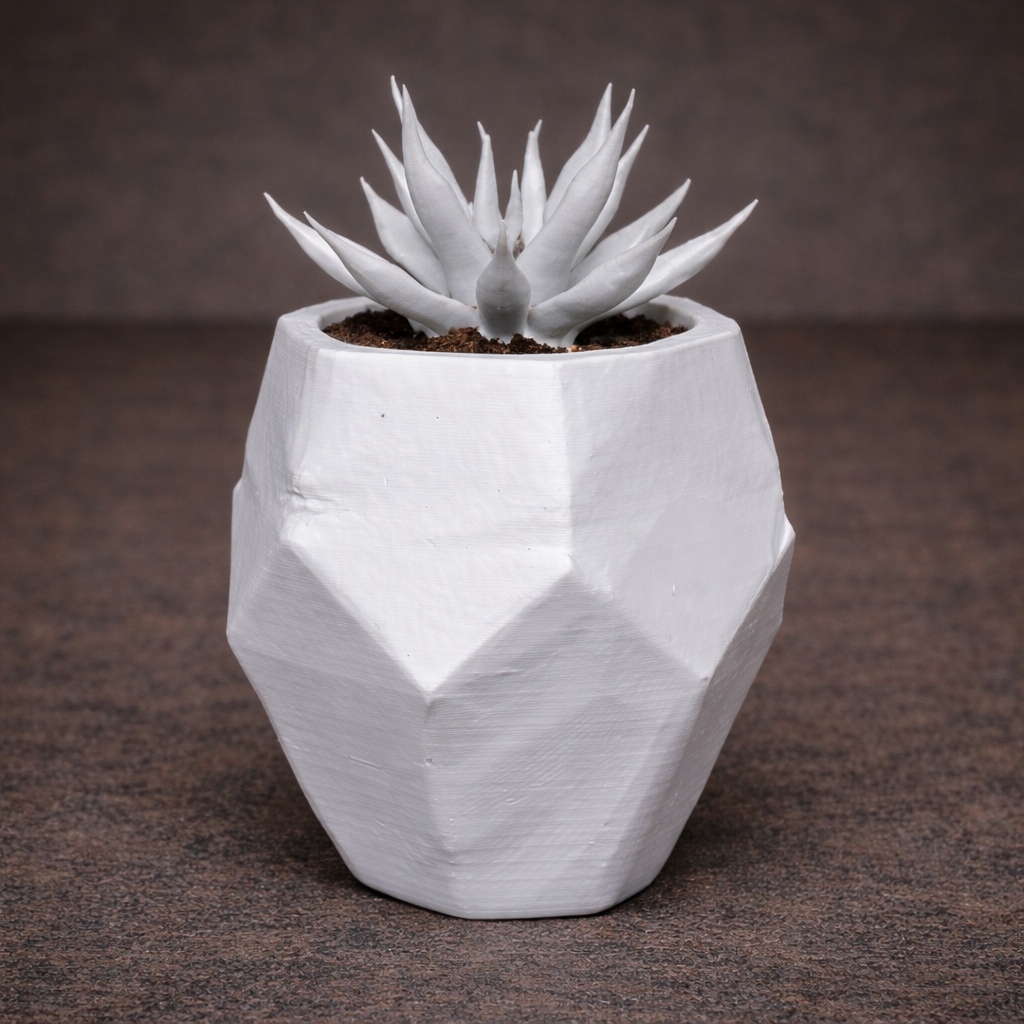 geometric white plant pot Geometric Planter With Plant 3D Model: STL GLB OBJ