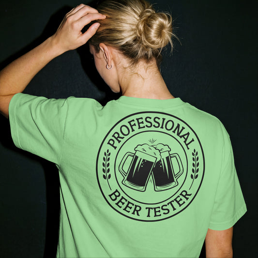 Funny beer tester PNG transparent background circular logo design instant download