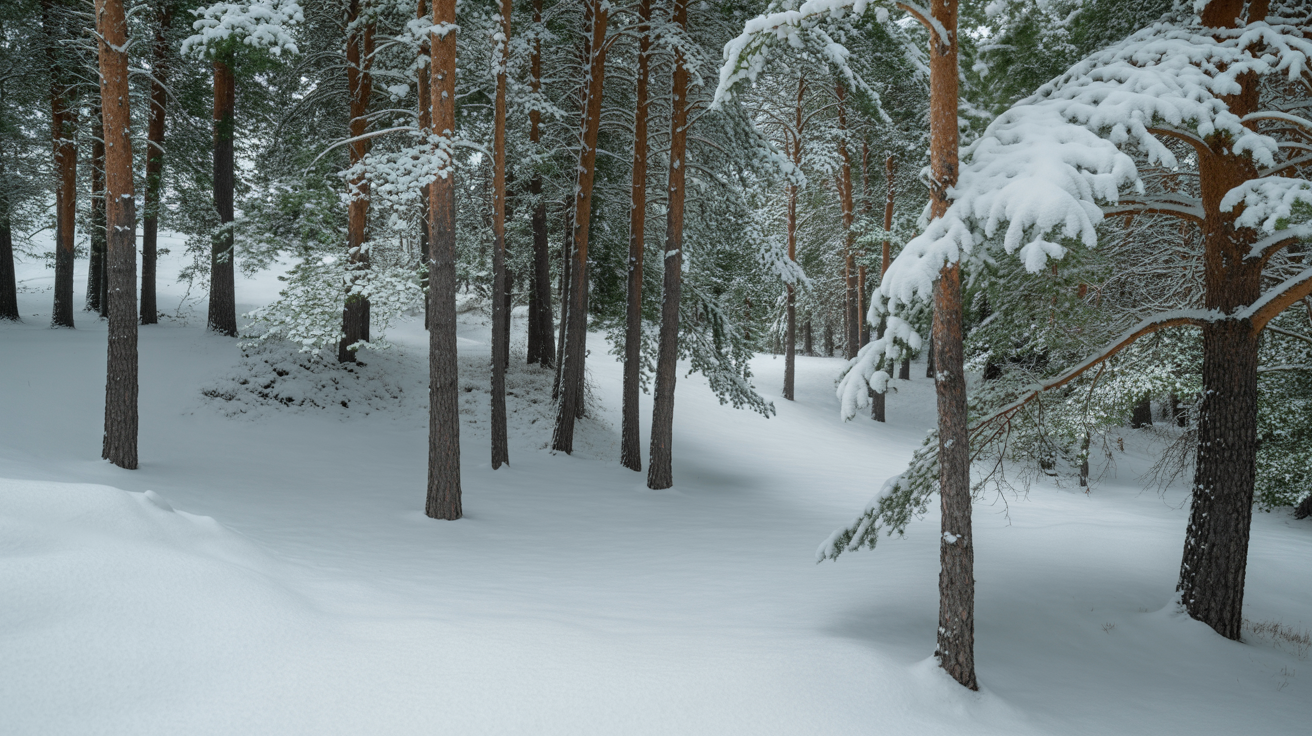 Snow Falling Over Pine Trees – 6s Peaceful Winter Stock Video
