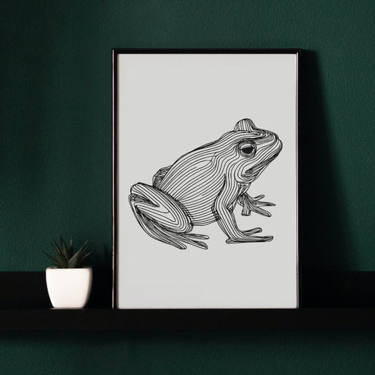 Charming black frog silhouette SVG file for digital artwork and designs.