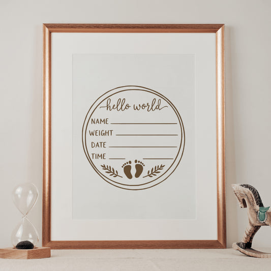 "Elegant newborn announcement PNG template with footprints."