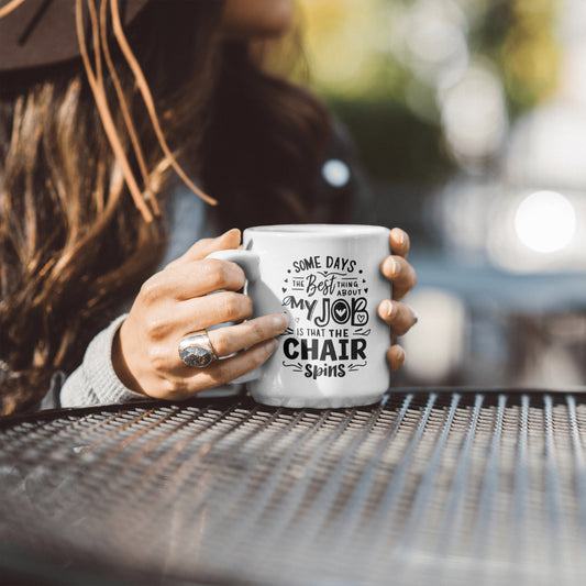 JPEG of humorous office decor featuring chair spinning joke.