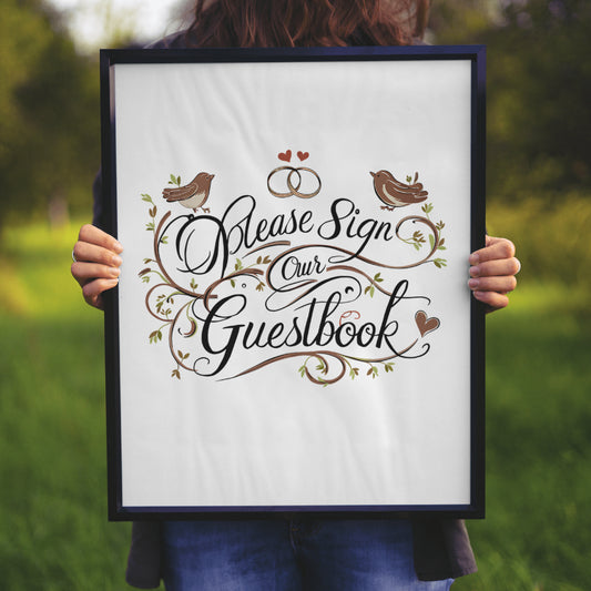 Elegant wedding guestbook sign in old-style font JPEG.