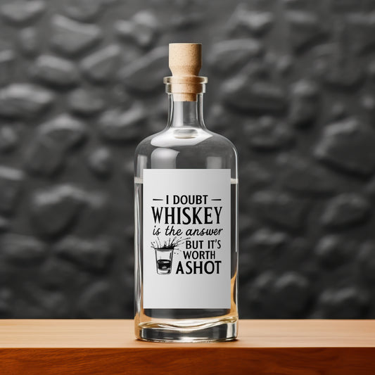 "Whiskey answer pun graphic with shot glass illustration in SVG, PNG, JPEG."