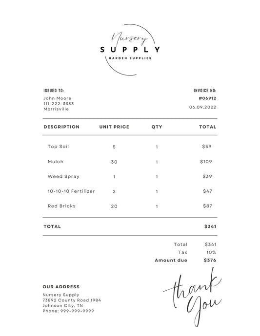 Professional invoice design template for small businesses on Canva