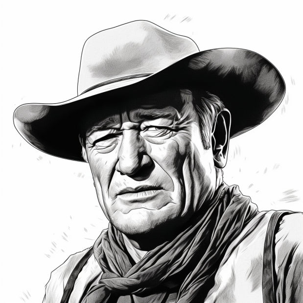 John Wayne: Digital cowboy drawing reminiscent of classic Westerns