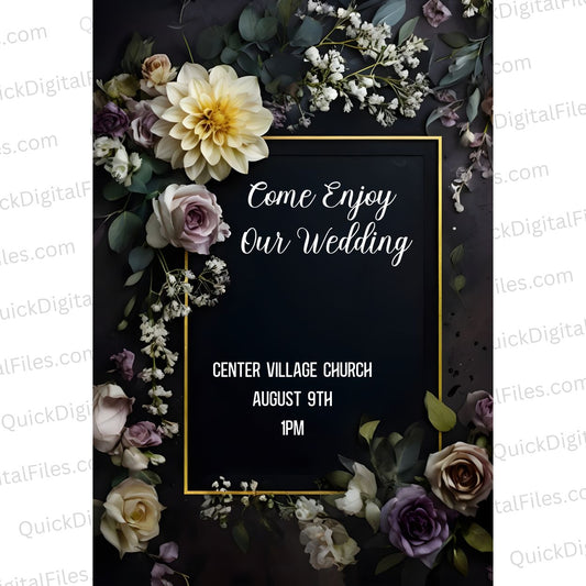 Realistic Floral Wedding Frame Design for Invitations PNG
