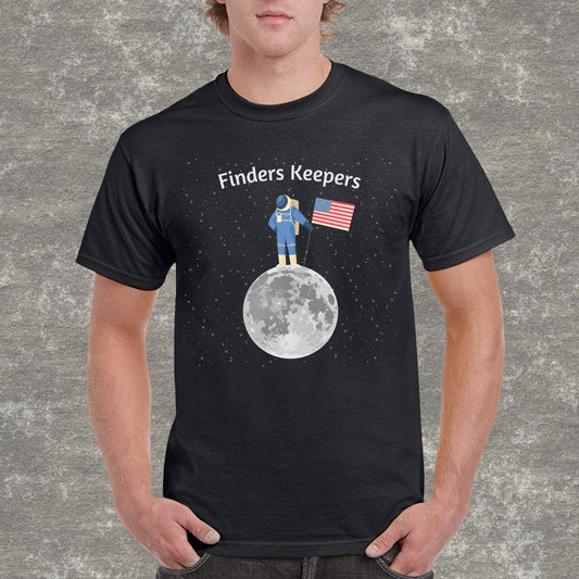 High-quality SVG file of a man on the moon with the playful phrase "Finders Keepers."
