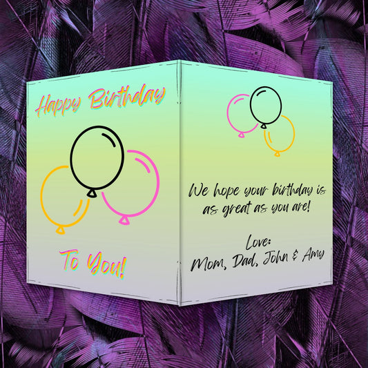 Editable birthday card with balloon design for personalized greetings