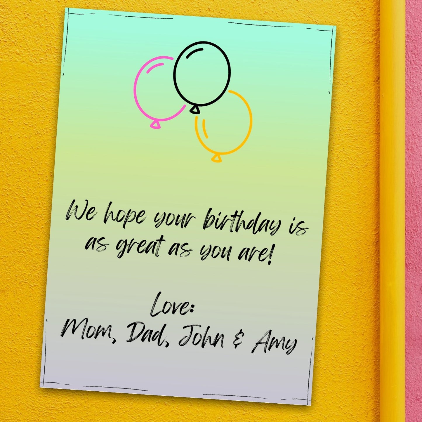 Customize your Happy Birthday message with our balloon card template