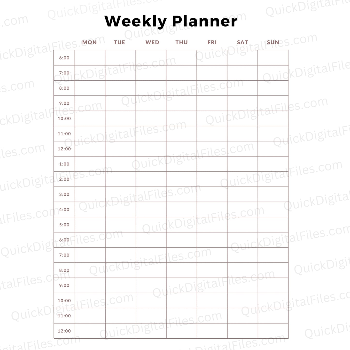 Free Weekly Planner Printable PDF with hourly schedule