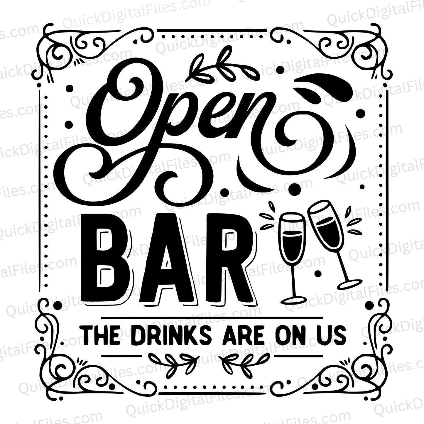 Rustic-themed "The Drinks Are On Us" SVG sign for vintage and country weddings.