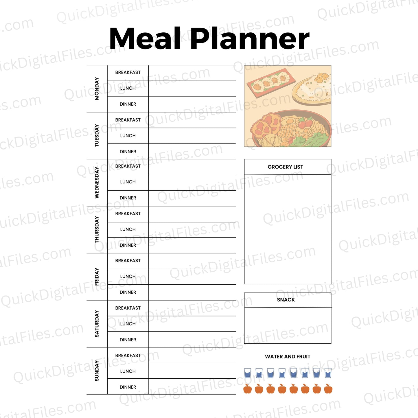 Printable Meal Planner PDF - Weekly Meal Organizer