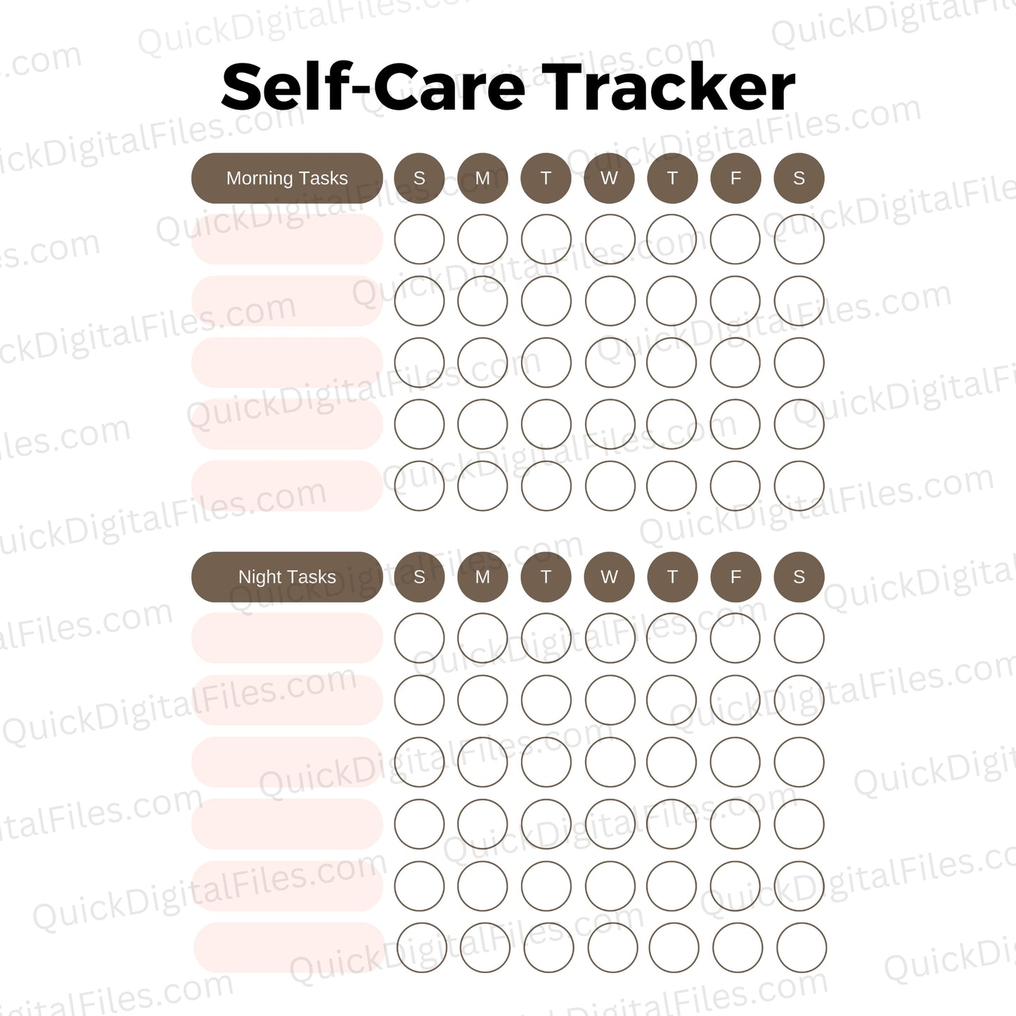Printable self-care checklist for daily wellness and habit tracking