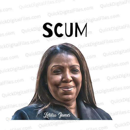 "Political corruption symbolized - Letitia James SCUM painting"