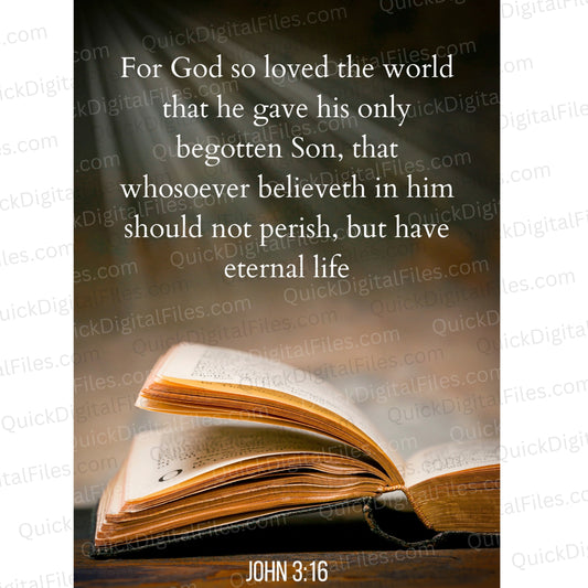 John 3:16 printable scripture poster for home and church decoration