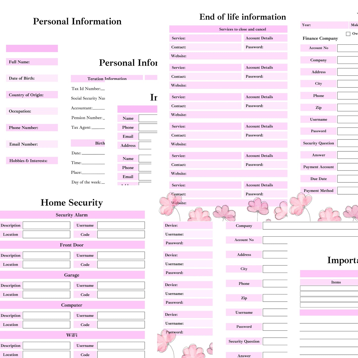 End of life planning PDF printable workbook