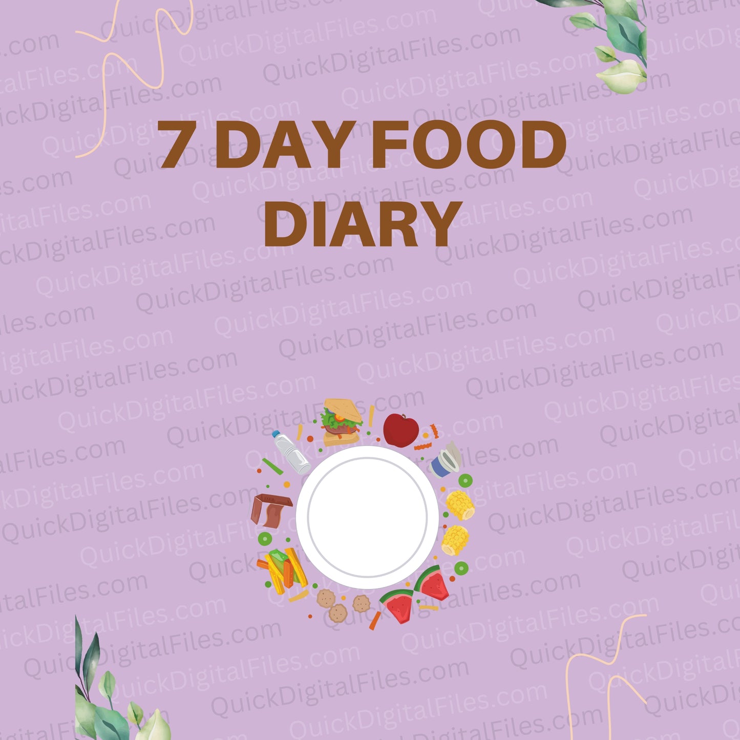 7-day food journal PDF with sections for calories and workouts