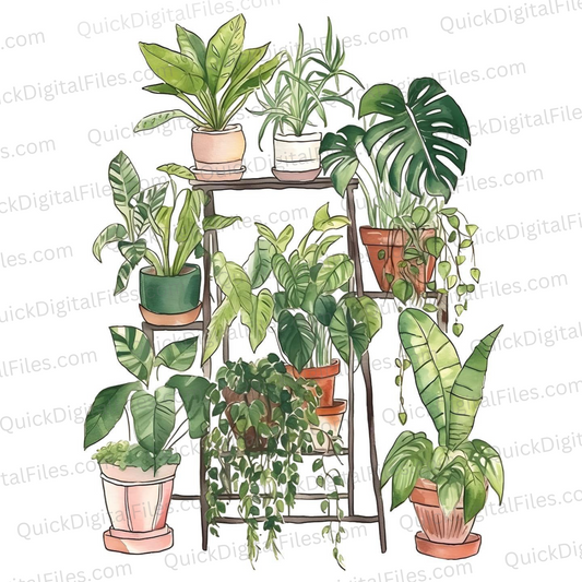 Artistic drawing of indoor plants variety for home decor JPEG/PNG
