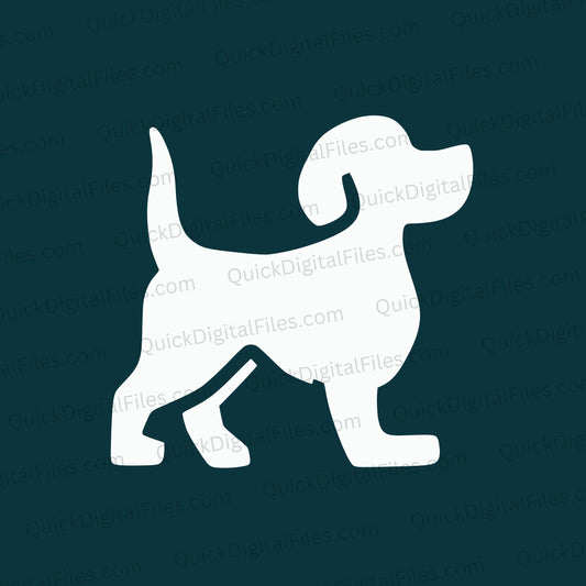 Elegant standing dog outline design in white against teal