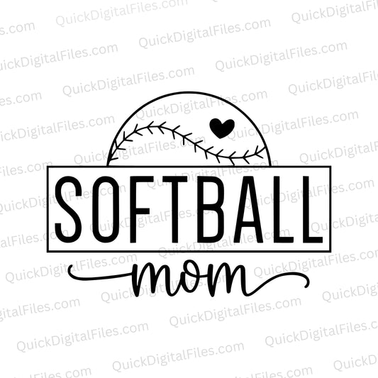 "Black and white Softball Mom graphic SVG for DIY projects and gifts."