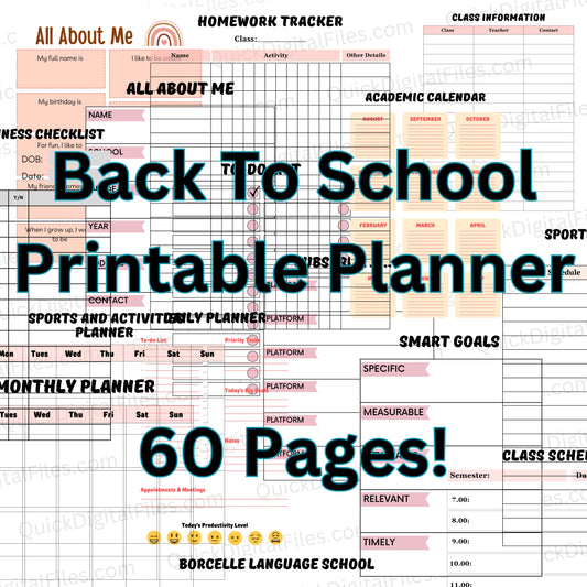Printable back-to-school planner for students