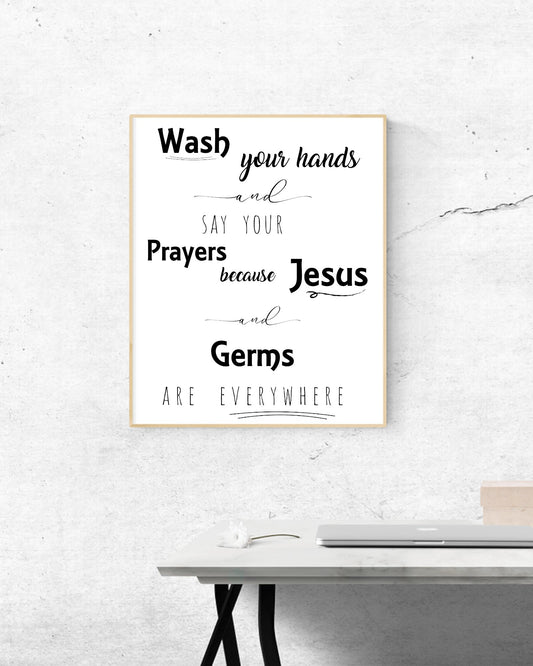 Creative digital download with Jesus and hygiene message.