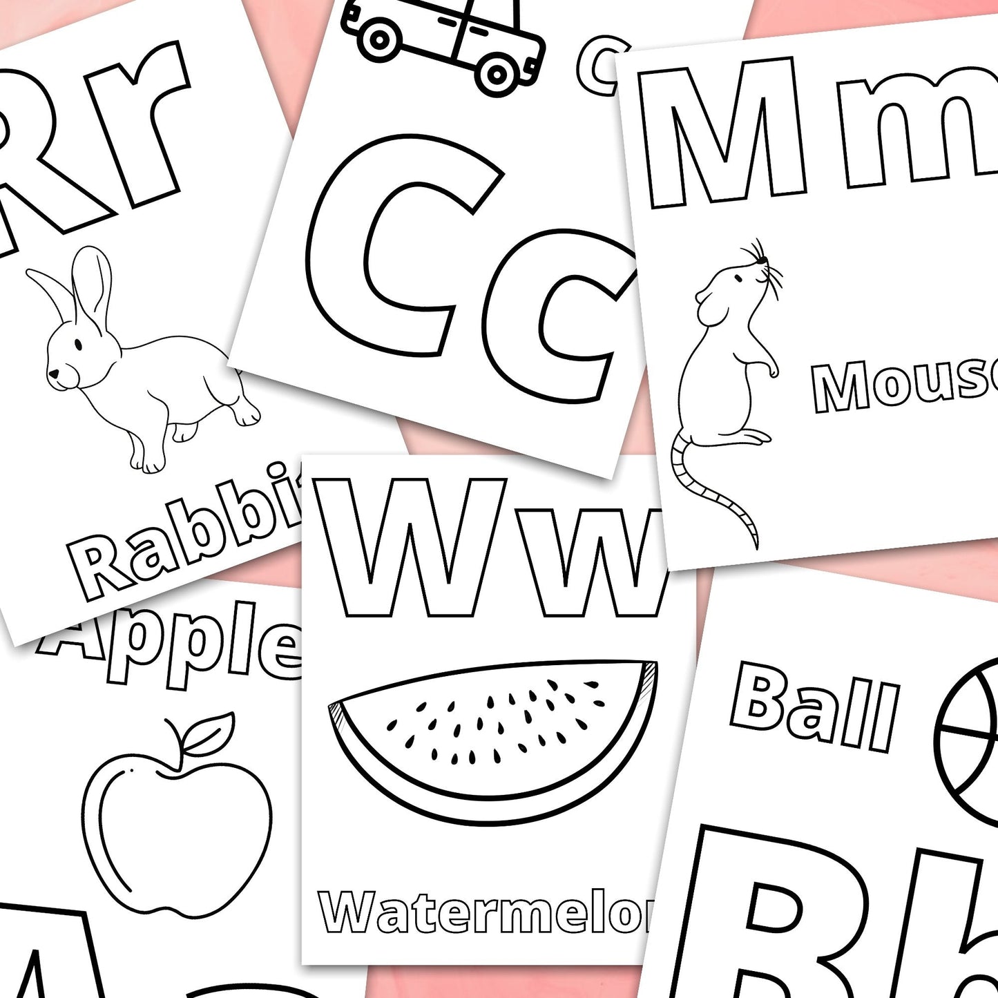 Digital ABC coloring book with uppercase and lowercase letters for young learners.