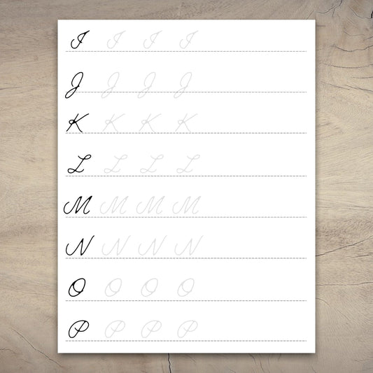 Downloadable cursive handwriting practice sheets for beginners and adults