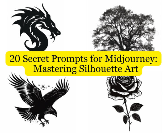 Example silhouette art created using secret Midjourney prompts.