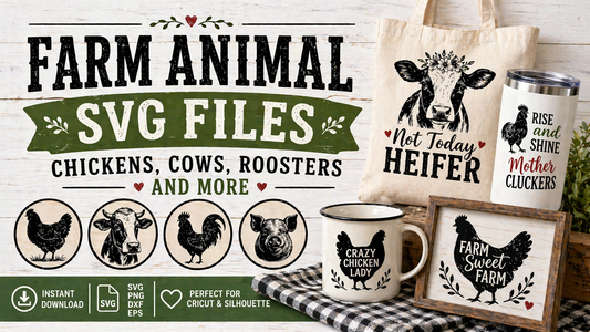 Farm Animal SVG Files — Chickens, Cows, Roosters and More