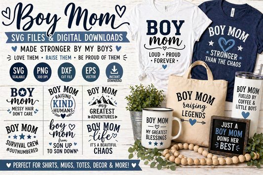 Boy Mom SVG Files and Digital Downloads