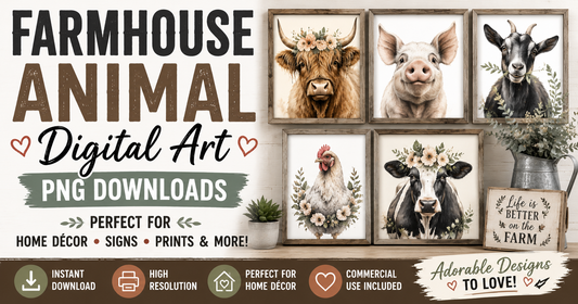 Farmhouse Animal Digital Art: PNG Downloads for Home Décor