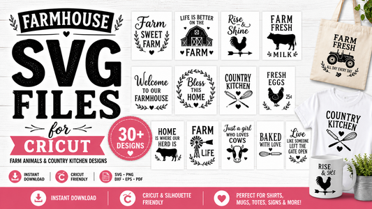 Farmhouse SVG Files — Farm Animals and Country Kitchen Designs for Cricut