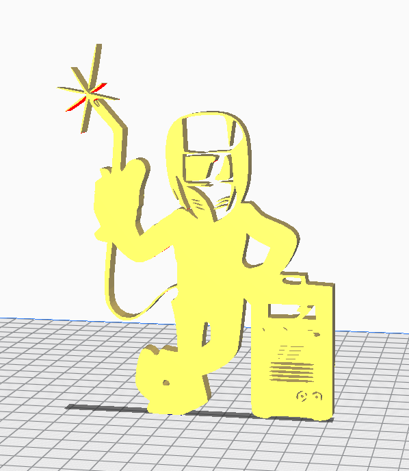 "3D printable STL file of welder character with mask and torch."
