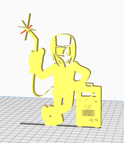 "3D printable STL file of welder character with mask and torch."