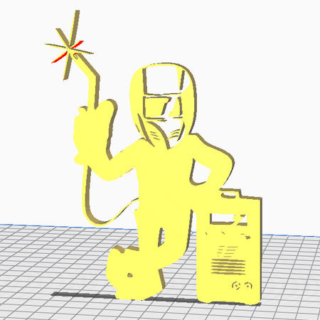 "3D printable STL file of welder character with mask and torch."