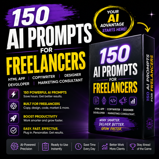 150 AI Prompts for Freelancers HTML App | Copywriter Designer Developer Marketing Consultant Toolkit