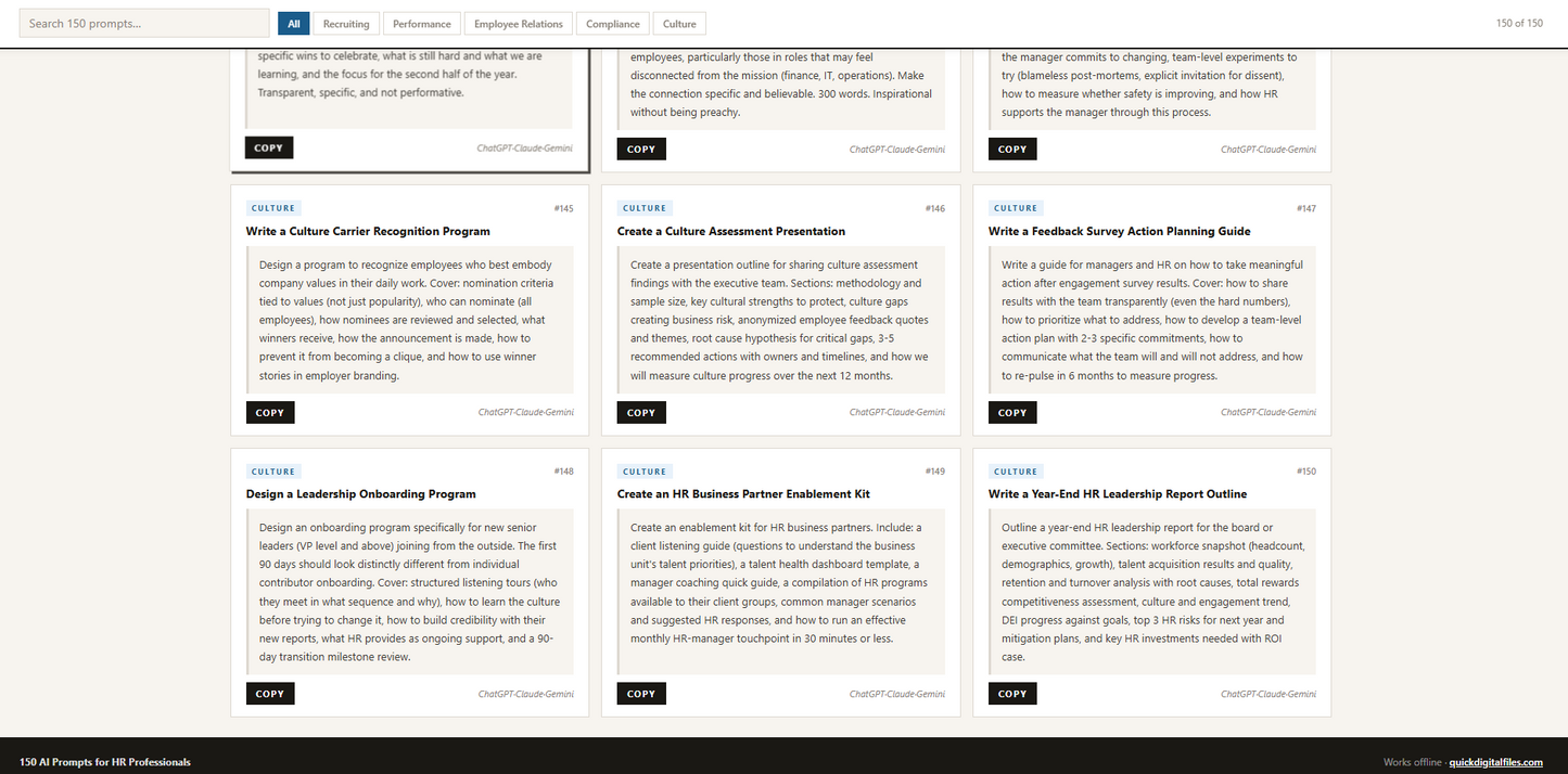 150 HR prompts for recruiting and compliance